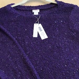 Chico’s Purple Sequin Sweater 3/4 sleeve Chico’s size 2